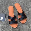 Minimalist Women's Leather Two-Strap Slide Sandals for Summer