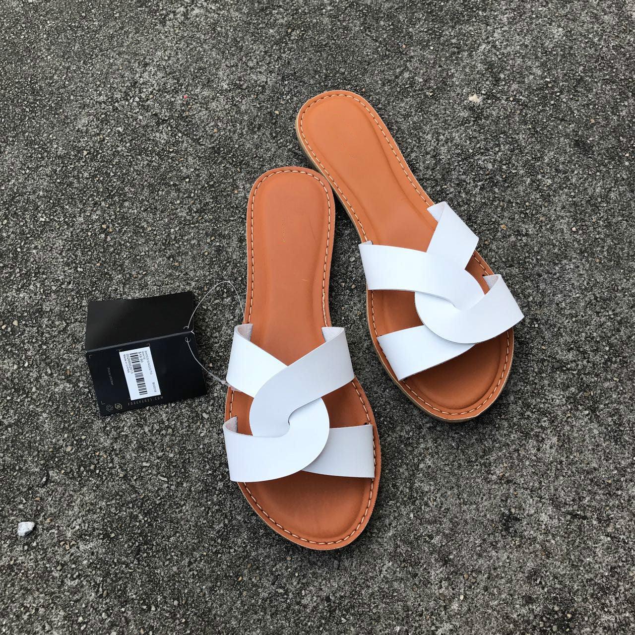 Minimalist Women's Leather Two-Strap Slide Sandals for Summer