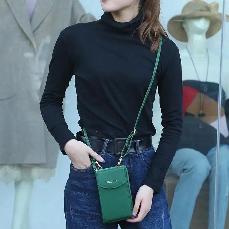 Compact PU Leather Crossbody Phone Wallet and Clutch