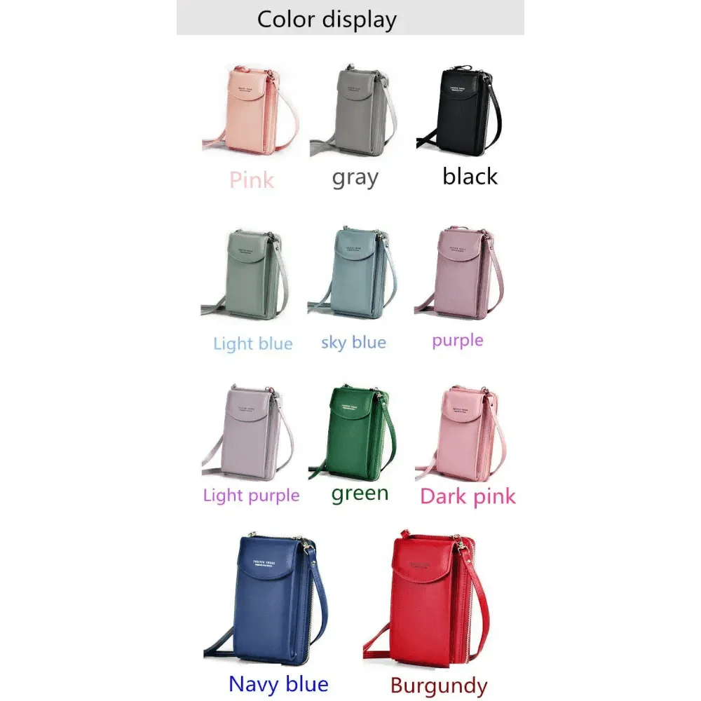 Compact PU Leather Crossbody Phone Wallet and Clutch