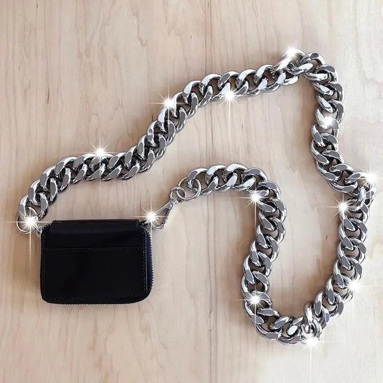 Mini Sparkling Thick Chain Crossbody Bag for Women, PU Leather
