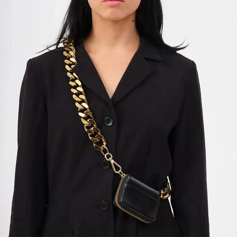 Mini sparkling crossbody bag with a thick metal chain and PU leather finish