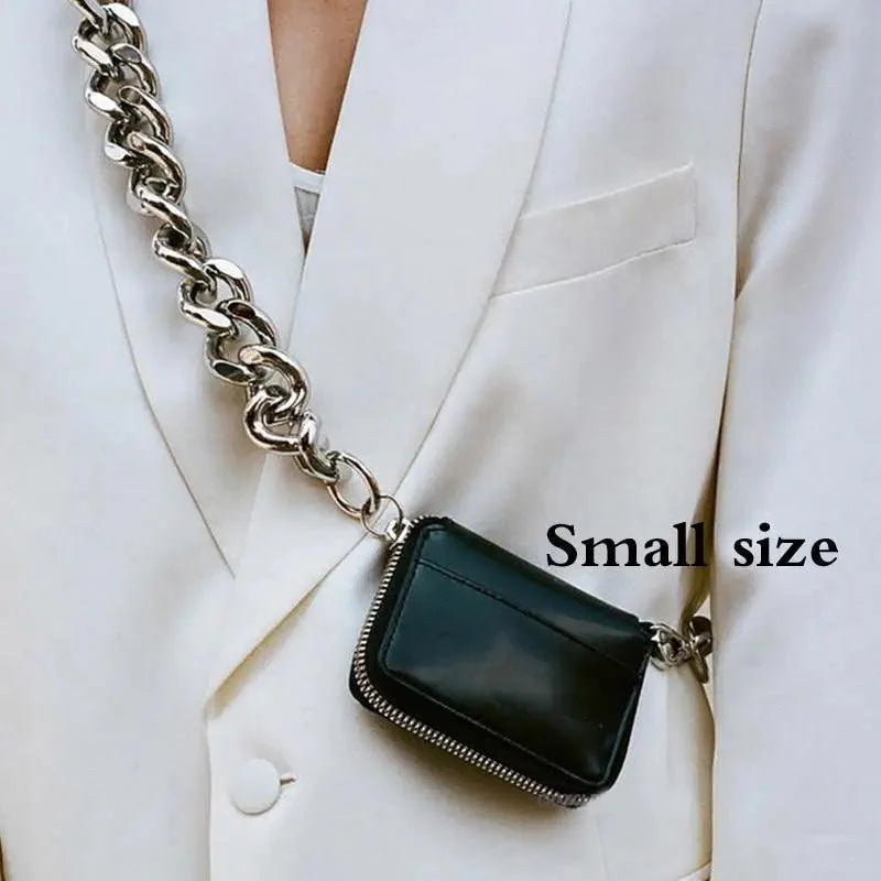 Mini Sparkling Thick Chain Crossbody Bag for Women, PU Leather