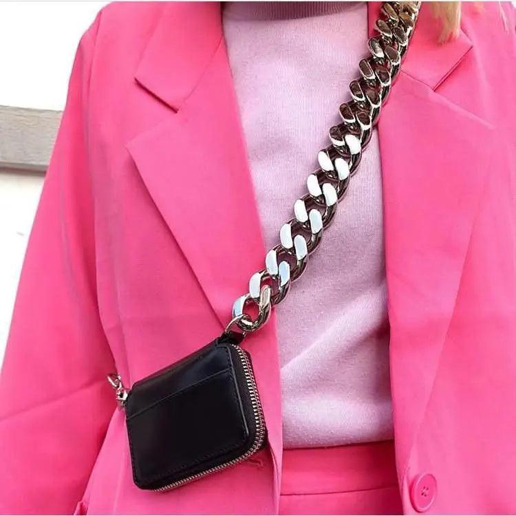 Mini Sparkling Thick Chain Crossbody Bag for Women, PU Leather