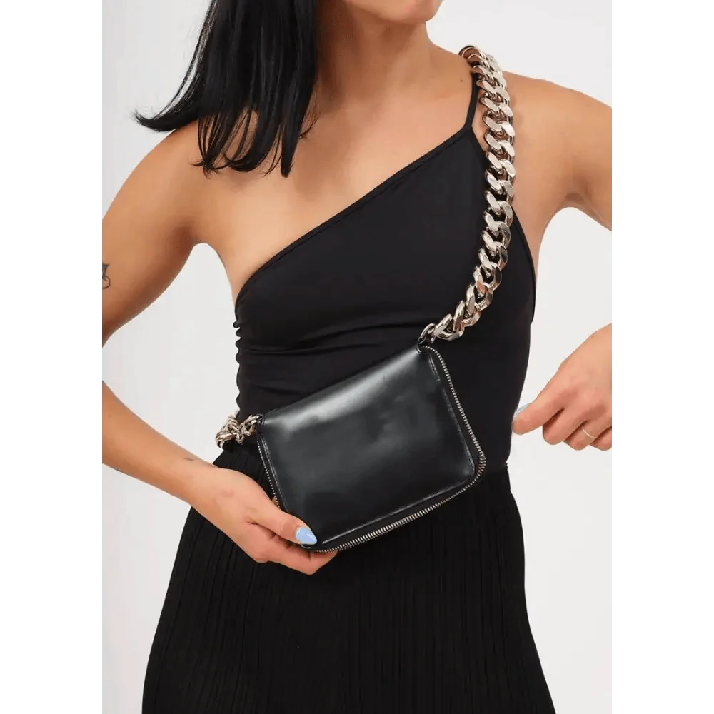 Mini Sparkling Thick Chain Crossbody Bag for Women, PU Leather