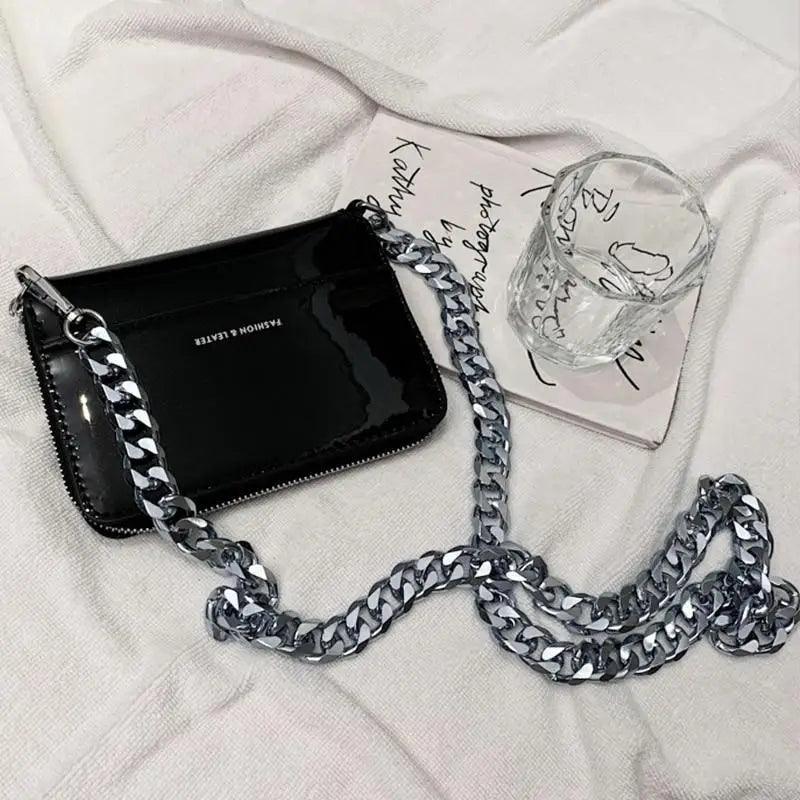 Mini Sparkling Thick Chain Crossbody Bag for Women, PU Leather