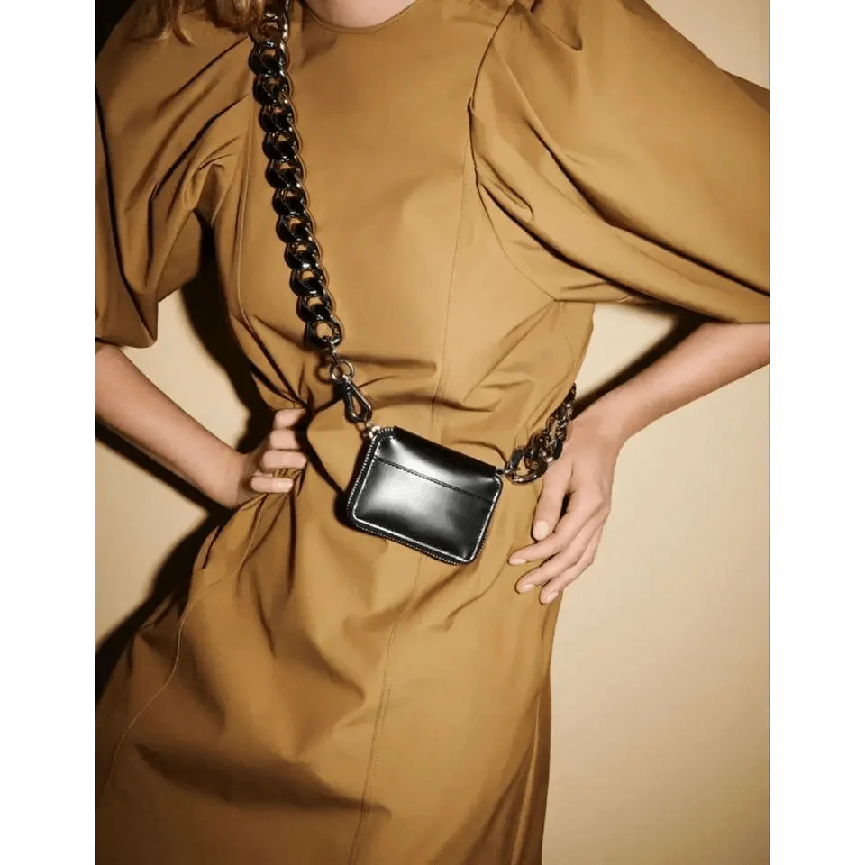 Mini Sparkling Thick Chain Crossbody Bag for Women, PU Leather