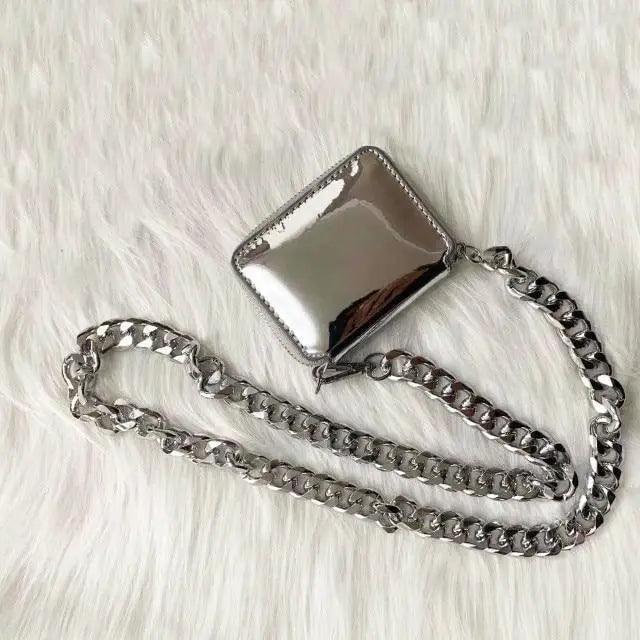 Mini Sparkling Thick Chain Crossbody Bag for Women, PU Leather