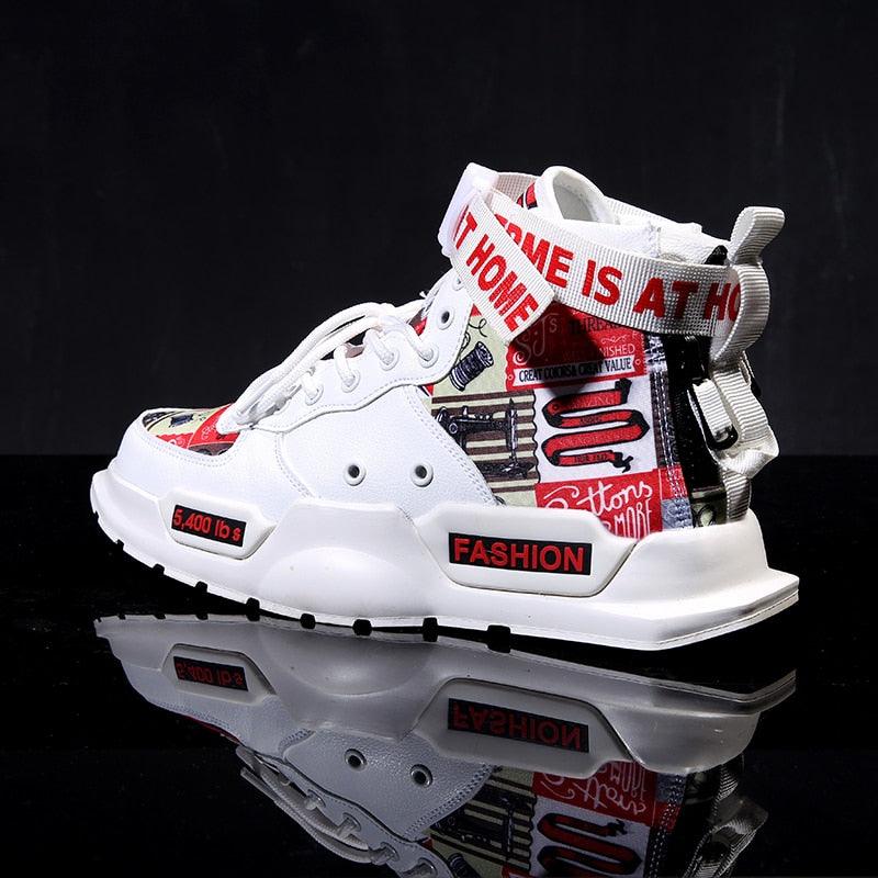 Men's luxury red basketball sneakers with artificial leather construction