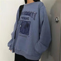 Vintage Embroidered Letter Oversized Sweatshirt - Crew Neck Pullover