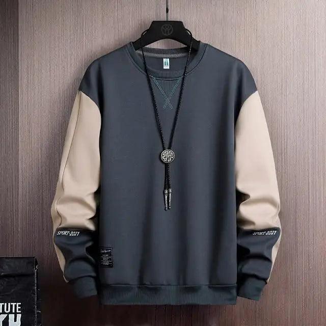 Mens Patchwork Pullover Sweatshirt Loose Fit Streetwear Hoodie