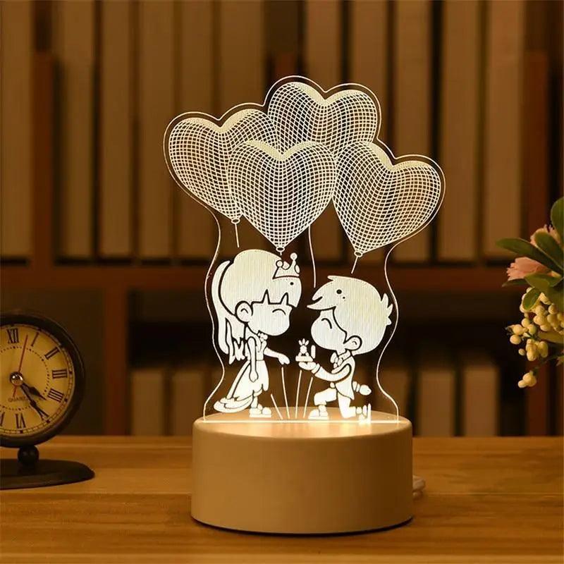 3D Heart Balloon LED Night Light Romantic Table Lamp for Bedroom