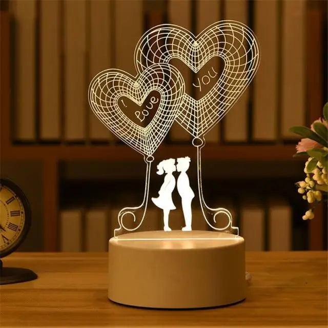 3D Heart Balloon LED Night Light Romantic Table Lamp for Bedroom