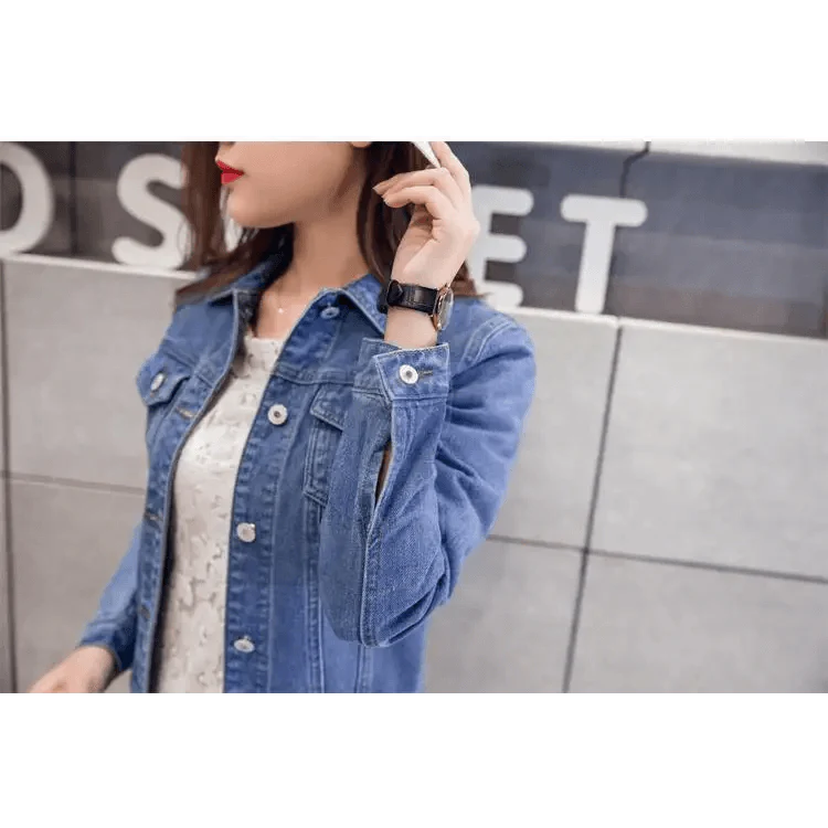 Women's Button Down Denim Jacket Long Sleeve Winter Overcoat
