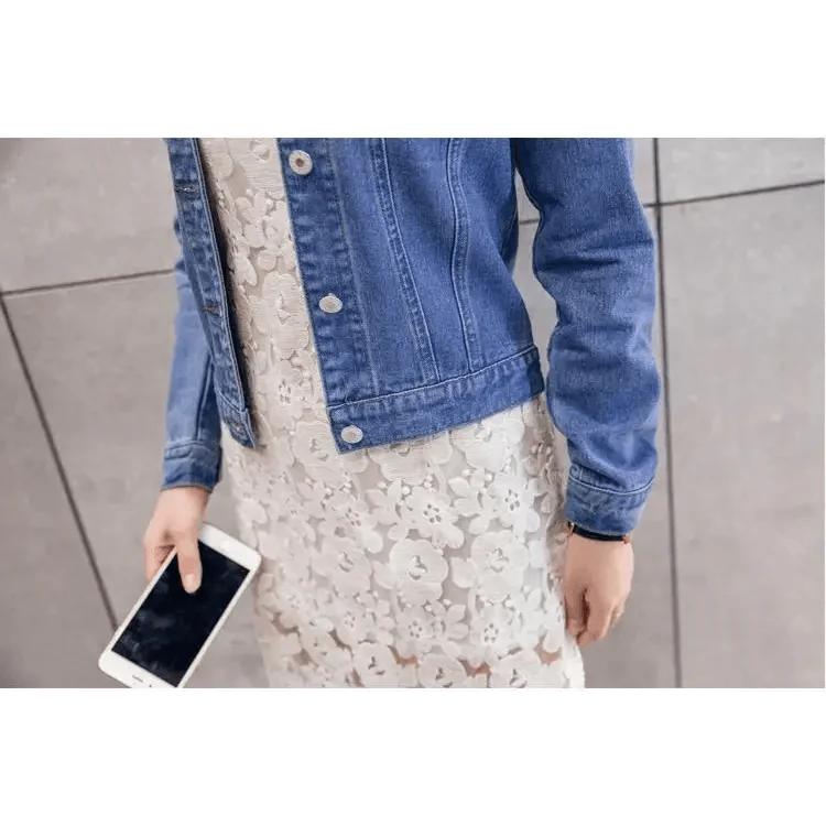 Women's Button Down Denim Jacket Long Sleeve Winter Overcoat