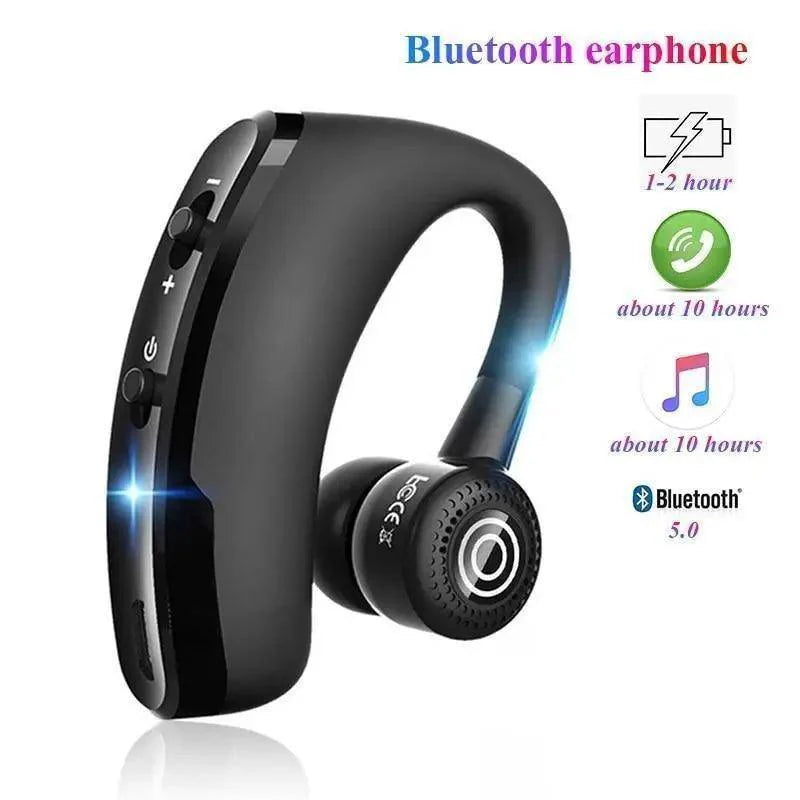 Minimalist black hands-free wireless Bluetooth headset for business and driving