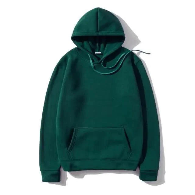 Unisex Solid Color Fleece Hoodie Long Sleeve Pullover Sweatshirt