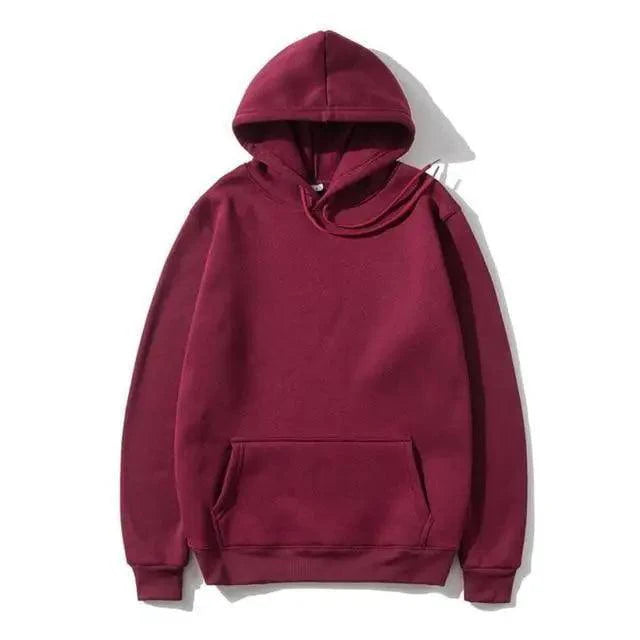 Unisex Solid Color Fleece Hoodie Long Sleeve Pullover Sweatshirt