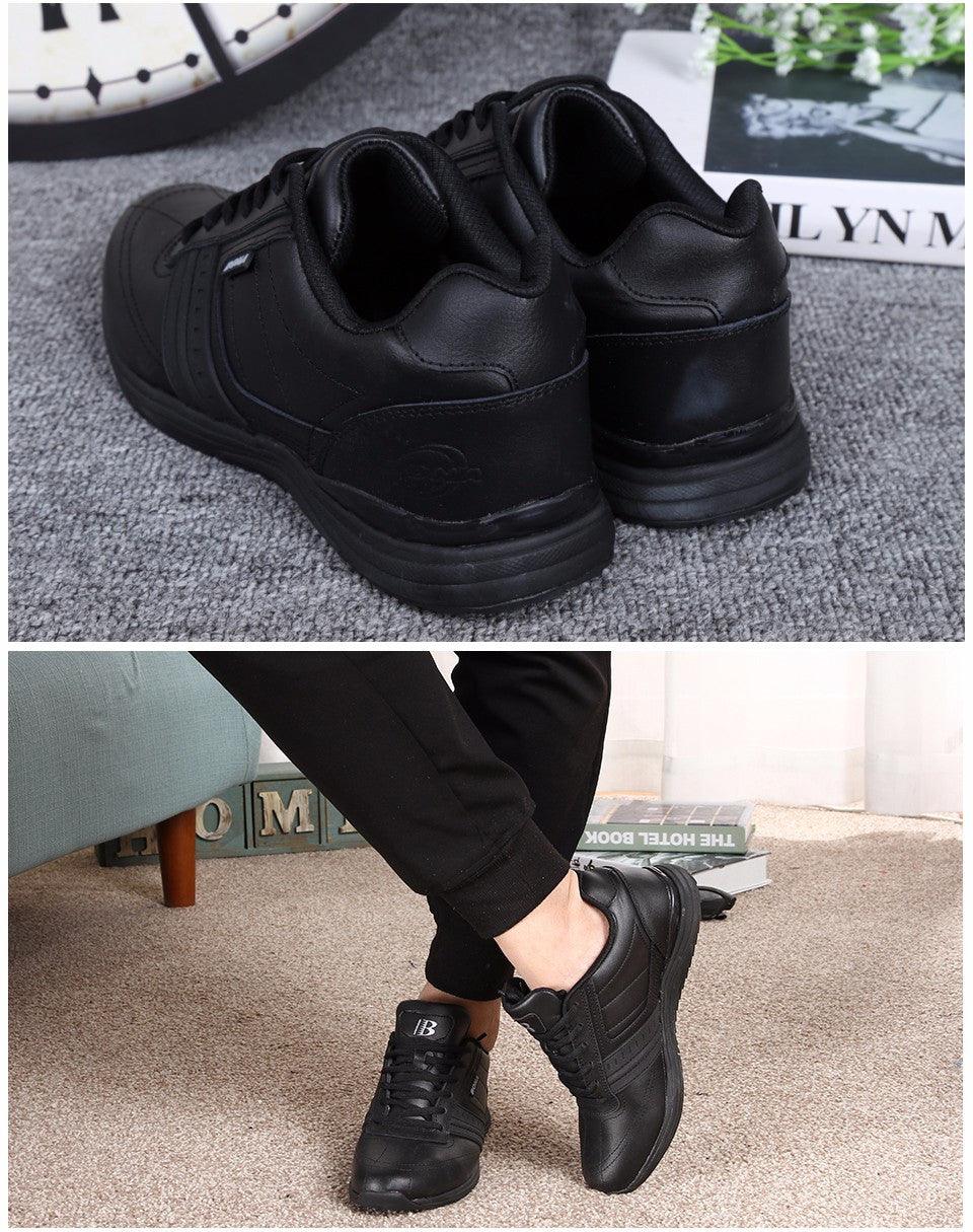 Men's Leather Athletic Walking Shoes - Comfortable Lace-Up Sneakers