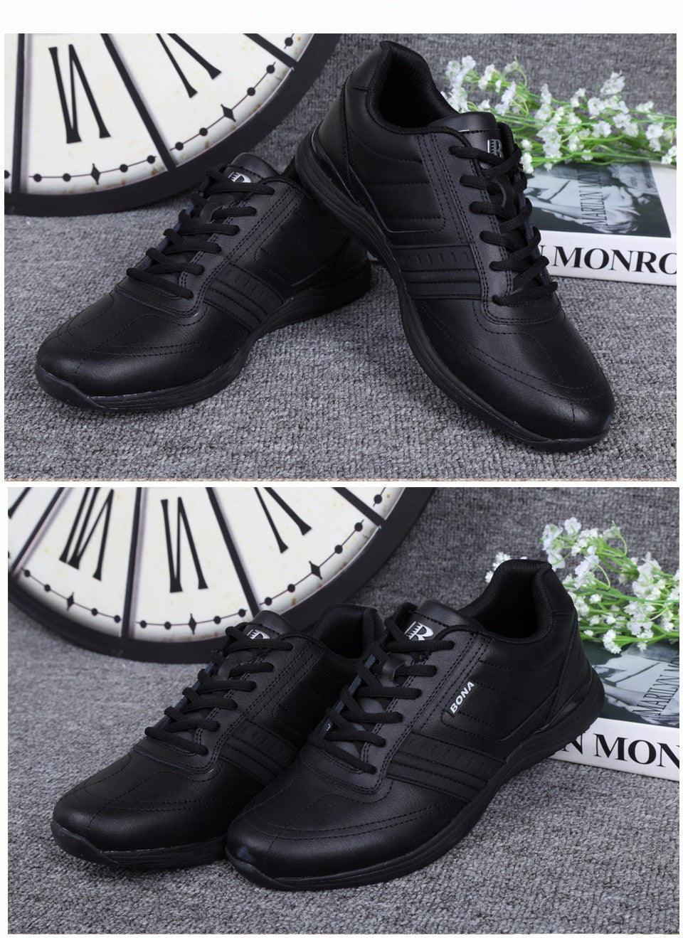 Men's Leather Athletic Walking Shoes - Comfortable Lace-Up Sneakers