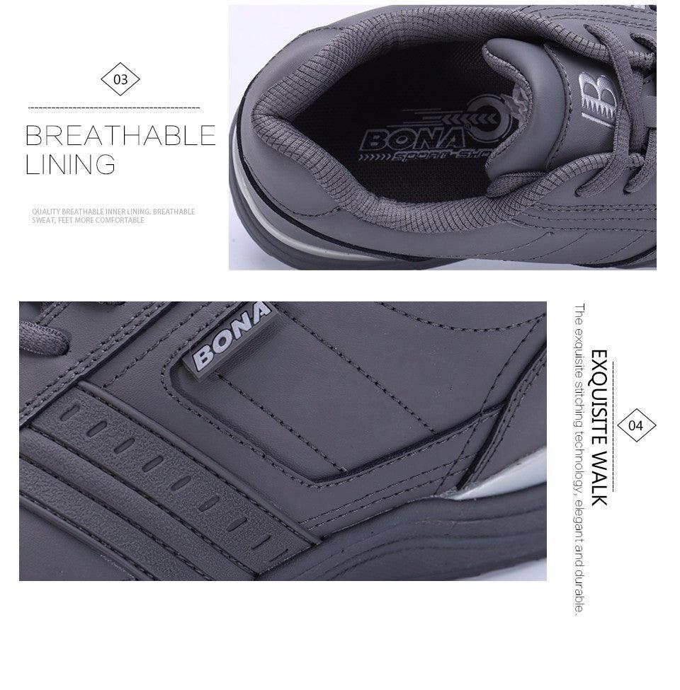 Men's Leather Athletic Walking Shoes - Comfortable Lace-Up Sneakers