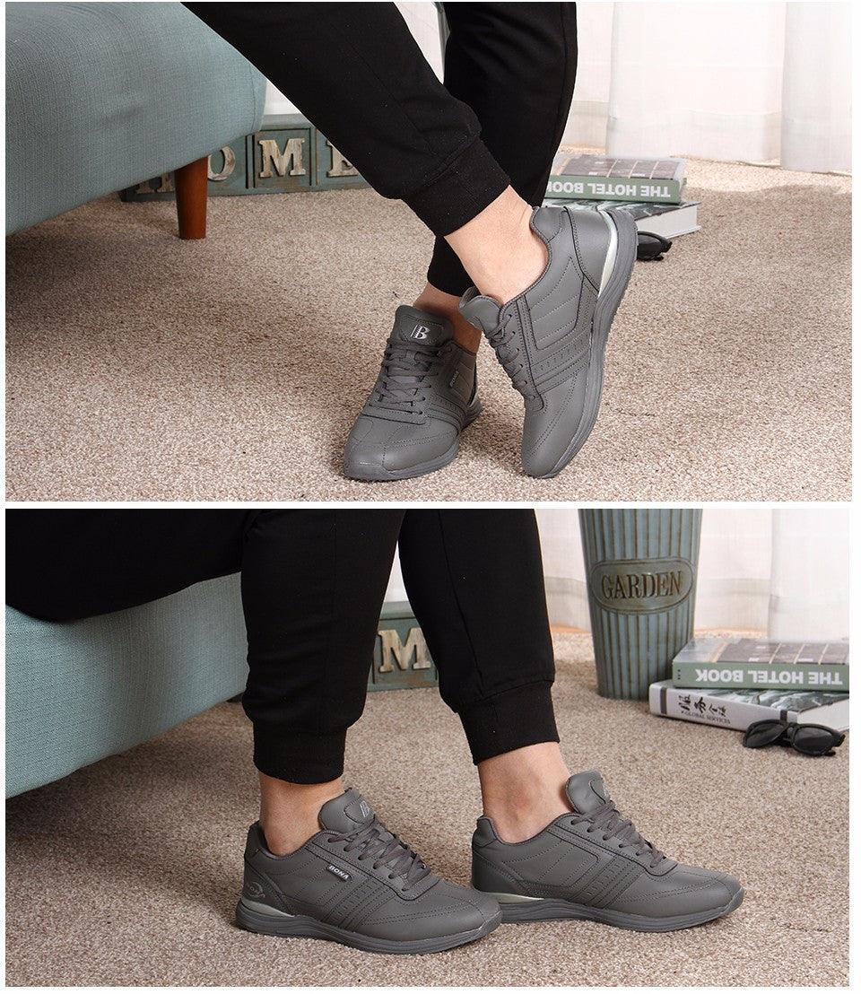 Men's Leather Athletic Walking Shoes - Comfortable Lace-Up Sneakers