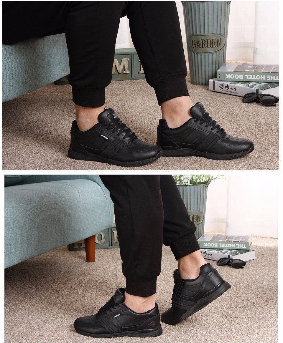 Men's Leather Athletic Walking Shoes - Comfortable Lace-Up Sneakers