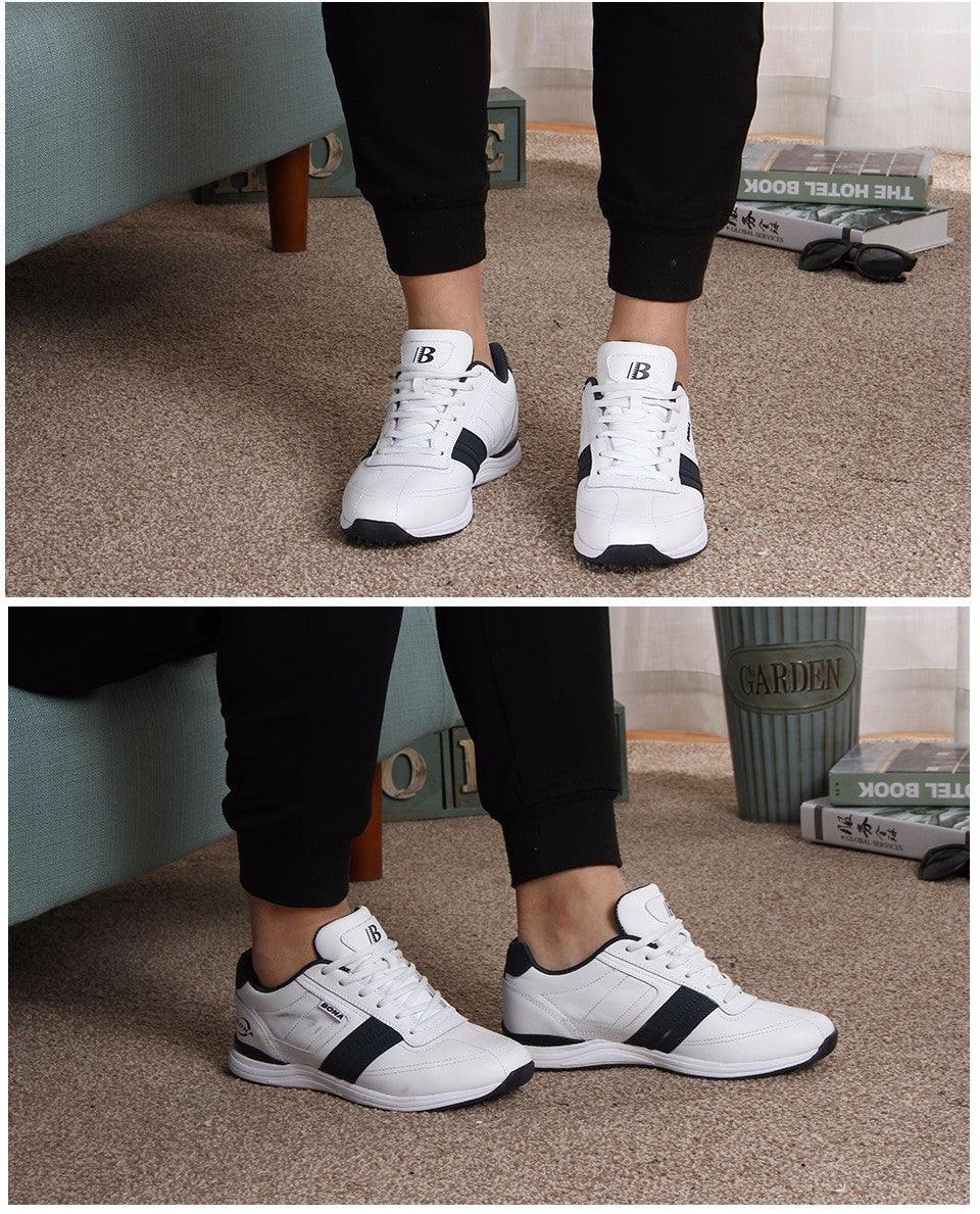 Men's Leather Athletic Walking Shoes - Comfortable Lace-Up Sneakers