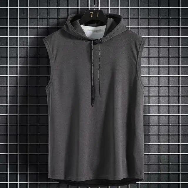 Men's Sleeveless Muscle Hoodie Quick-Dry Workout Gym Tank Top