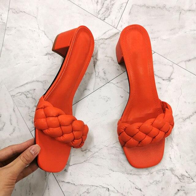 Woven Square Toe Women's Slides - Elegant Flat Summer Sandals