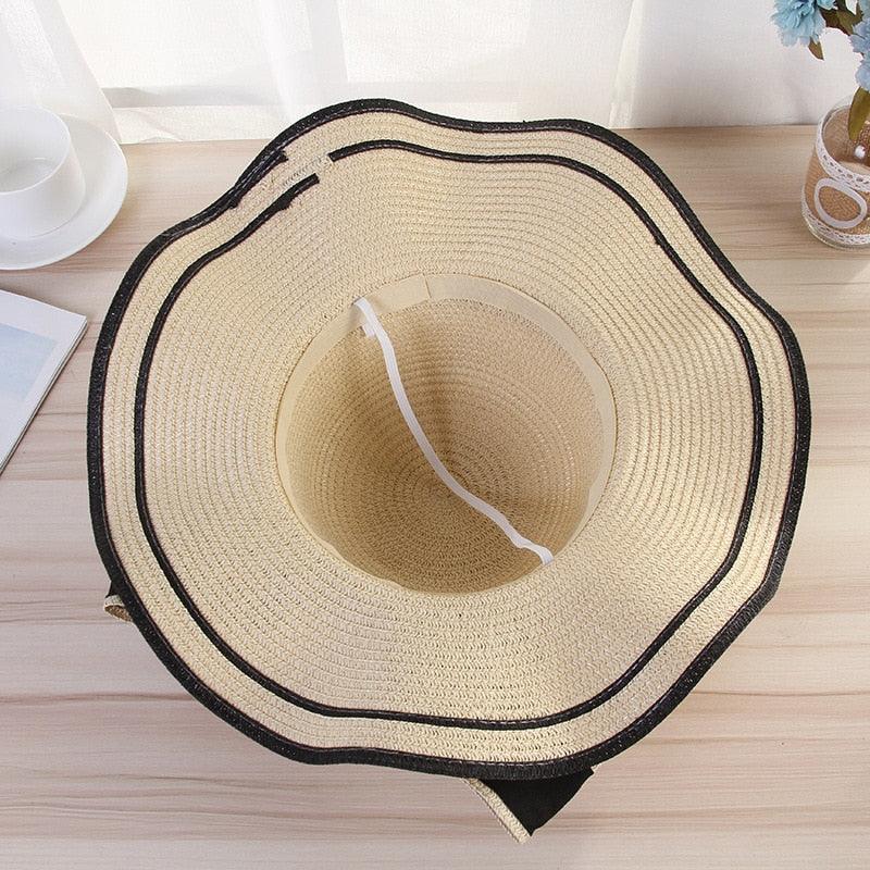 Women's Wide Brim Straw Beach Hat with Luxury Bowknot Detail