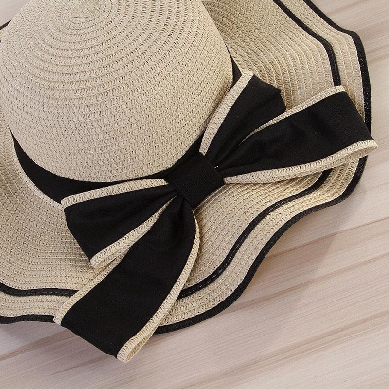 Women's Wide Brim Straw Beach Hat with Luxury Bowknot Detail