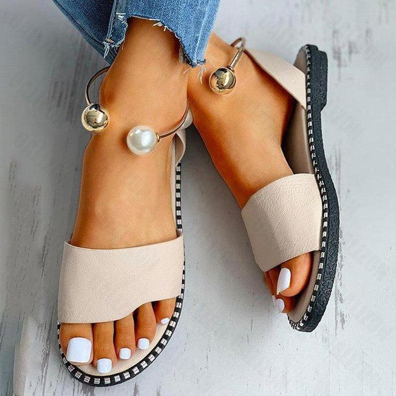 Women's Pearl Slingback Flat Sandals Casual Summer Beach Shoes