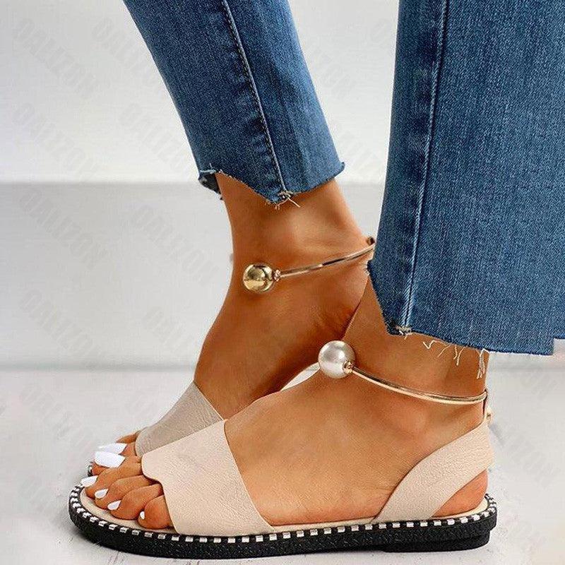 Women's Pearl Slingback Flat Sandals Casual Summer Beach Shoes