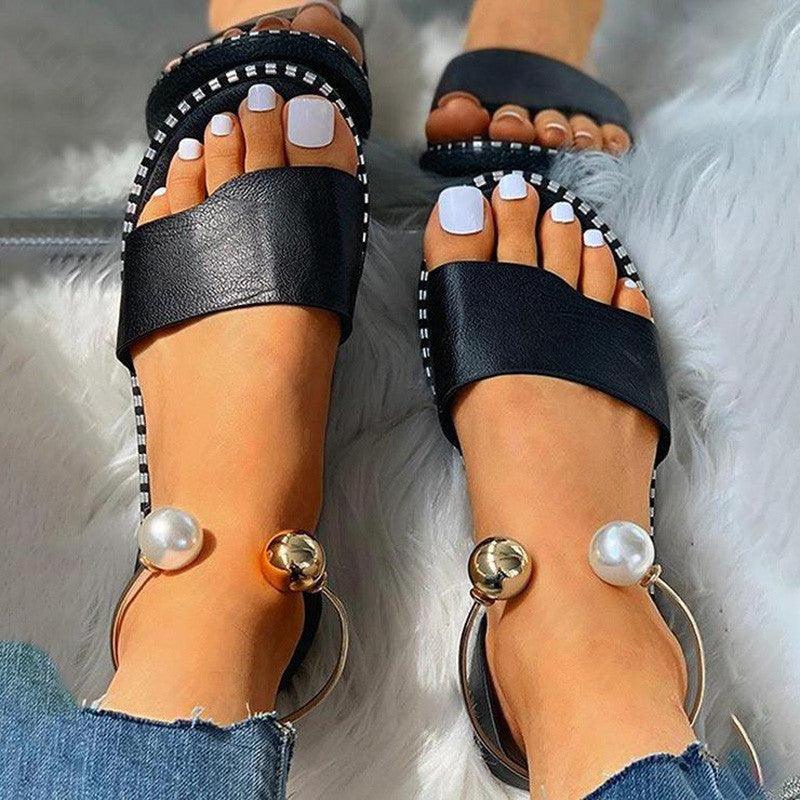 Women's Pearl Slingback Flat Sandals Casual Summer Beach Shoes