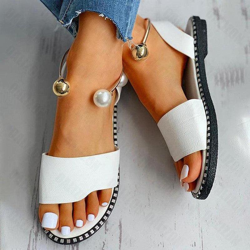 Women's Pearl Slingback Flat Sandals Casual Summer Beach Shoes