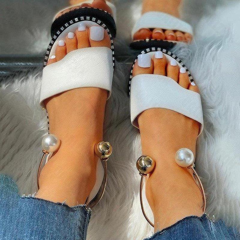 Women's Pearl Slingback Flat Sandals Casual Summer Beach Shoes