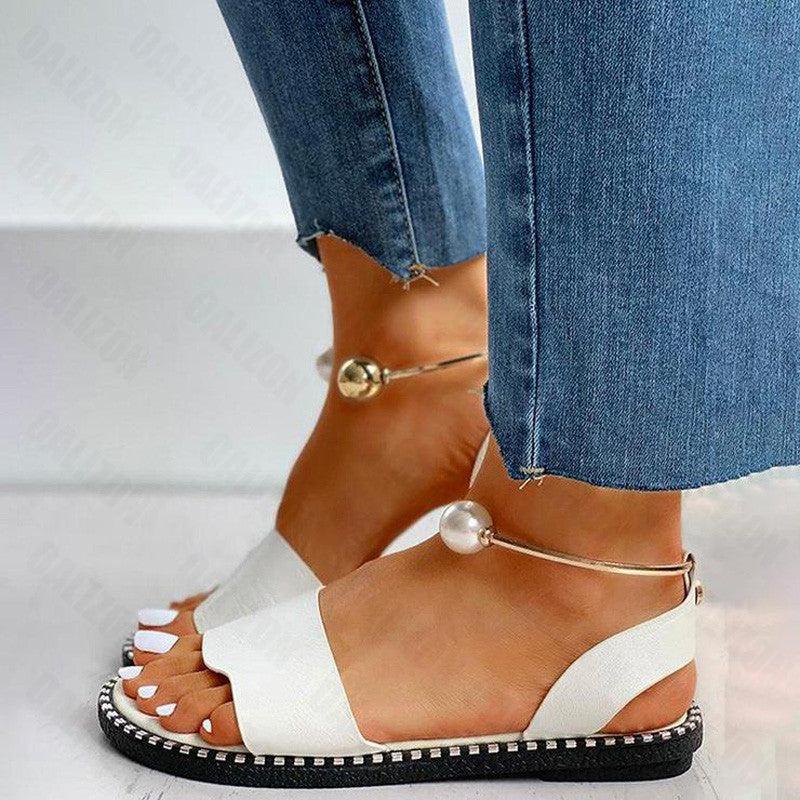 Women's Pearl Slingback Flat Sandals Casual Summer Beach Shoes