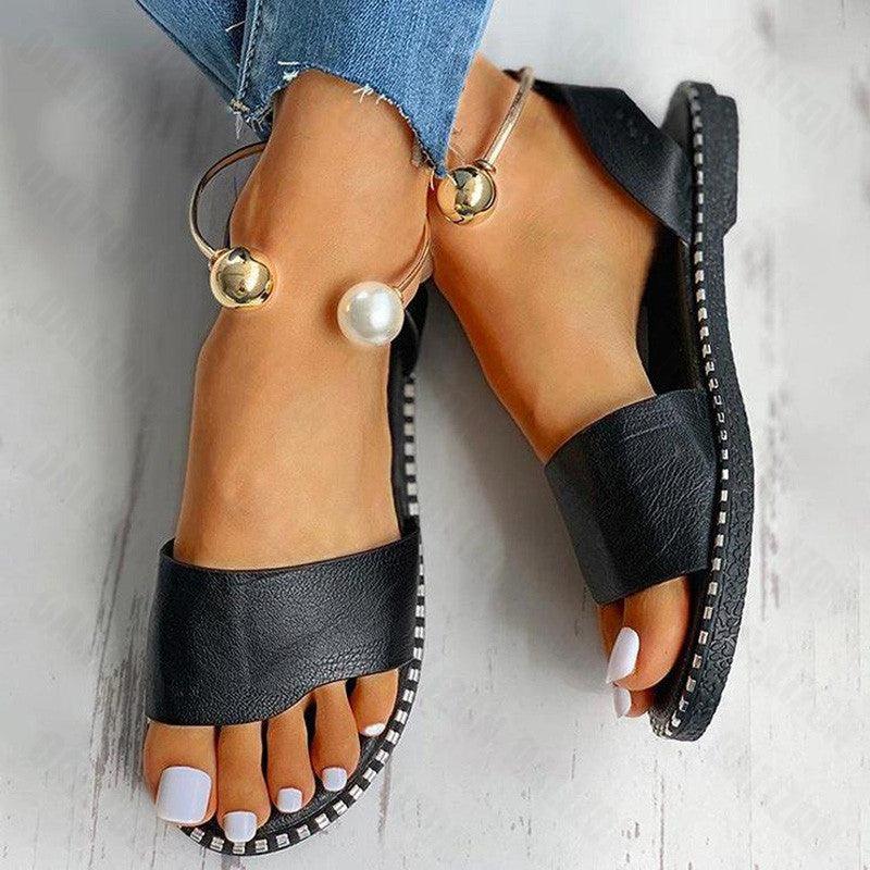 Women's Pearl Slingback Flat Sandals Casual Summer Beach Shoes