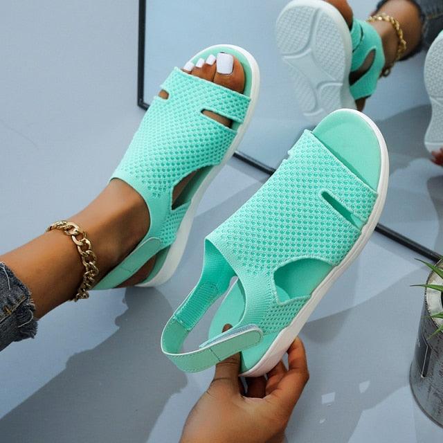 Blue Square Toe Flat Sandals – Comfortable Slip-On Beach Slides