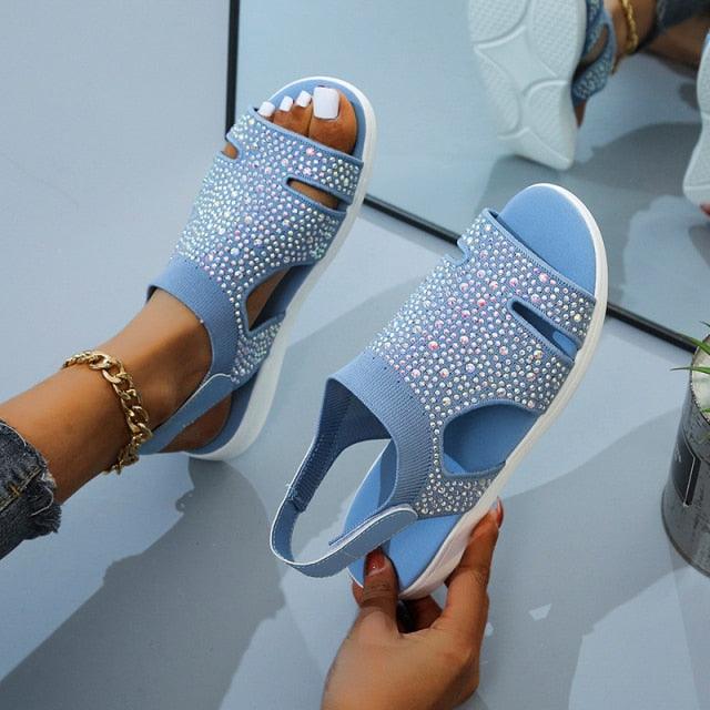 Blue Square Toe Flat Sandals – Comfortable Slip-On Beach Slides
