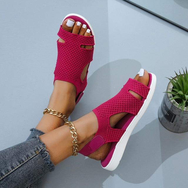 Blue Square Toe Flat Sandals – Comfortable Slip-On Beach Slides