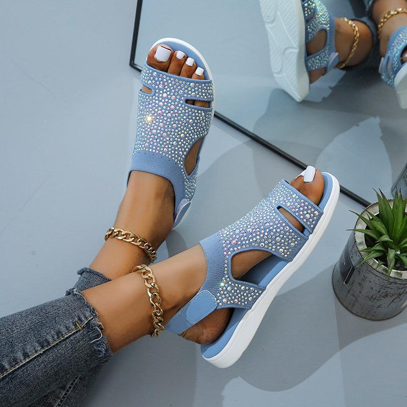 Blue Square Toe Flat Sandals – Comfortable Slip-On Beach Slides