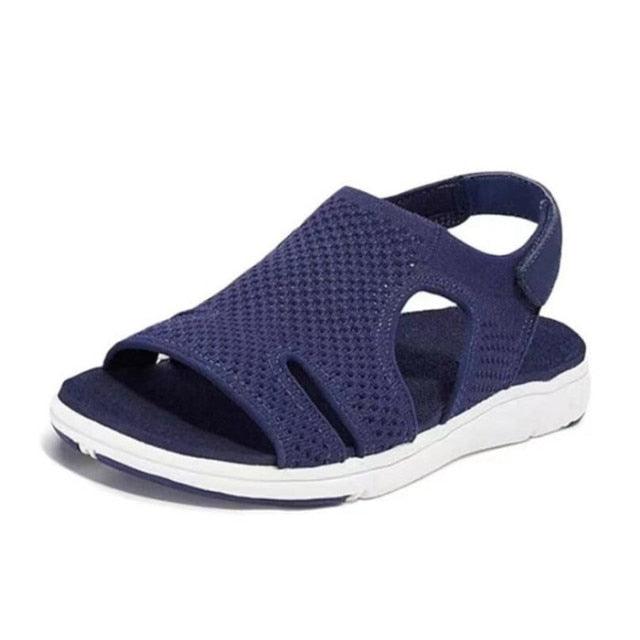 Blue Square Toe Flat Sandals – Comfortable Slip-On Beach Slides