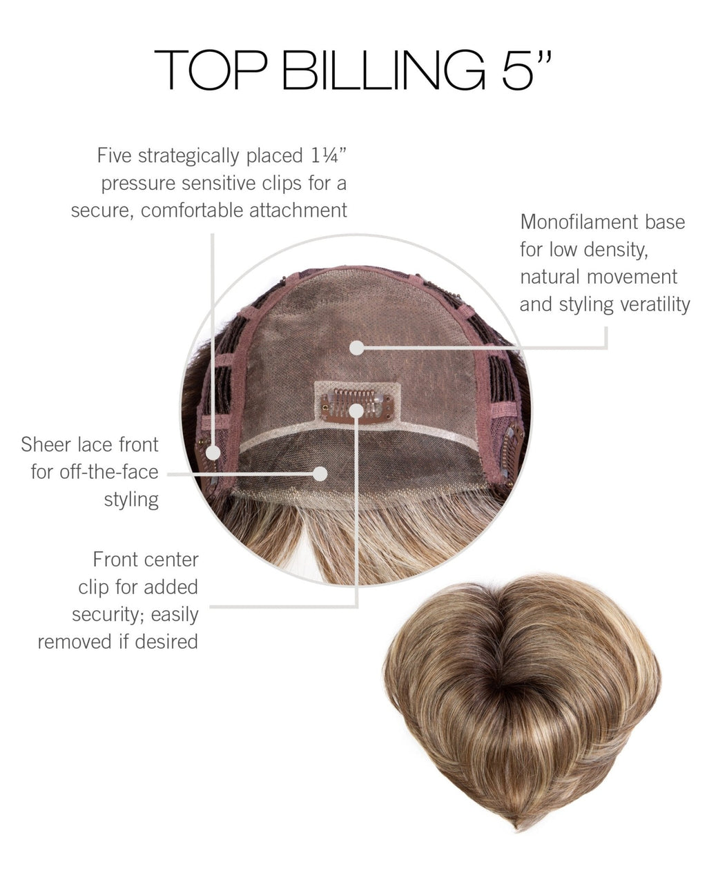 Top Billing 5 Inch Top Piece Hair Extension