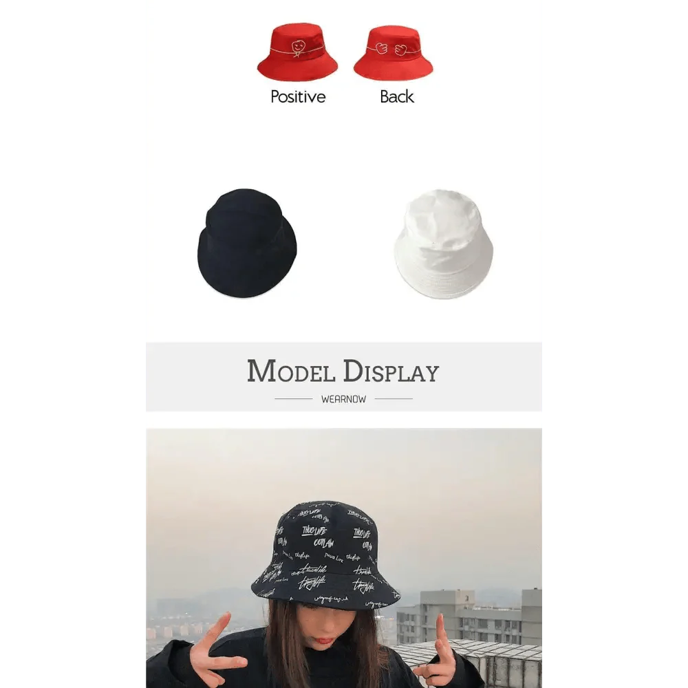 Reversible Cotton Bucket Hat - Unisex Streetwear Sun Hat