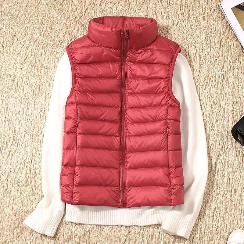 Women's Lightweight Duck Down Vest High Collar Sleeveless Jacket