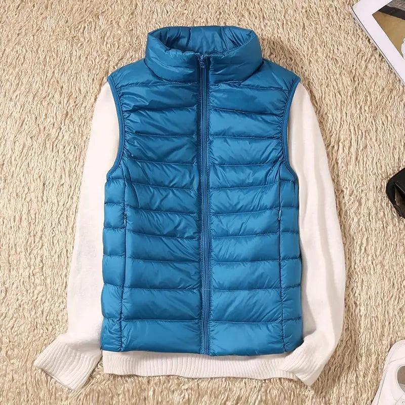 Women's Lightweight Duck Down Vest High Collar Sleeveless Jacket