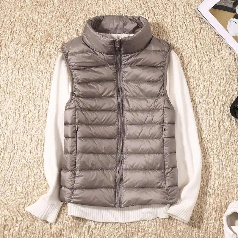 Women's Lightweight Duck Down Vest High Collar Sleeveless Jacket