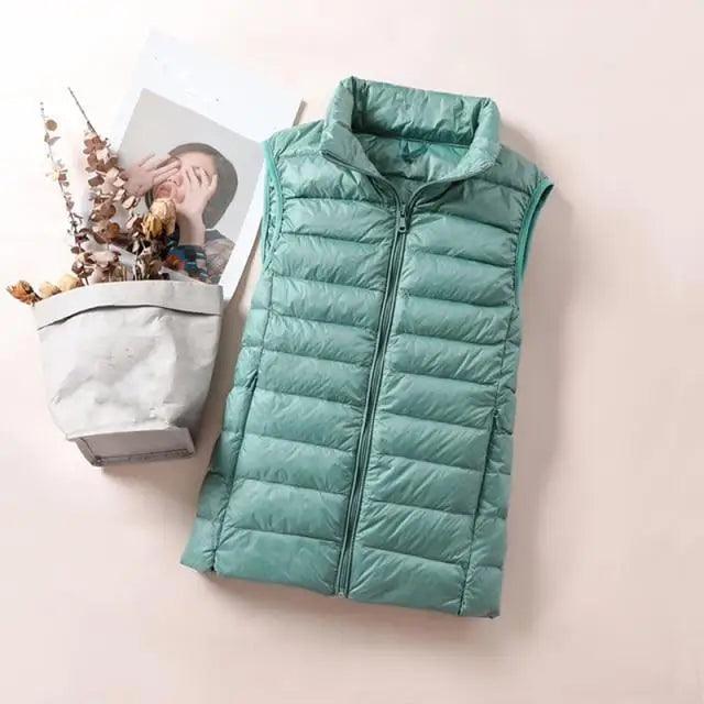 Women's Lightweight Duck Down Vest High Collar Sleeveless Jacket